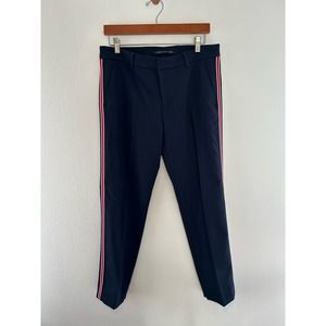 ZARA Woman Navy Trousers Red and White Side Stripe Size 6